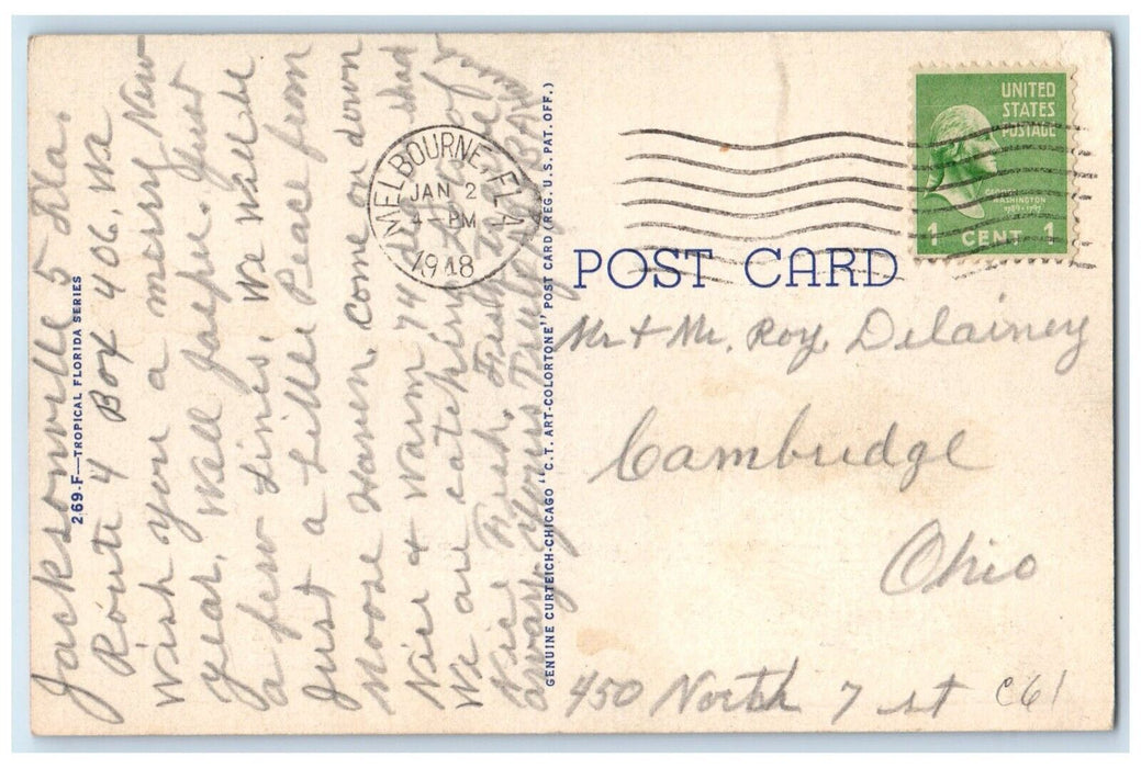 1948 Champion Train Streamlining Through Wonderful Melbourne Florida FL Postcard