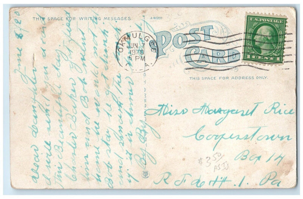 1920 Frisco Depot Station Cars Okmulgee Oklahoma OK Posted Vintage Postcard