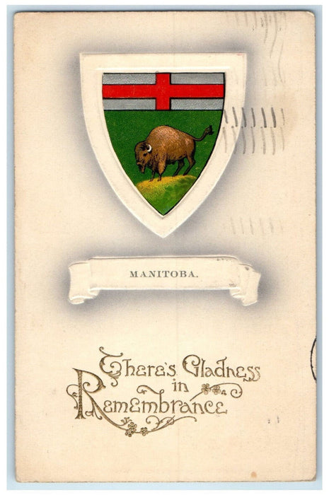 1910 There's Gladness in Remembrance Manitoba Canada Bull Cross Logo Postcard