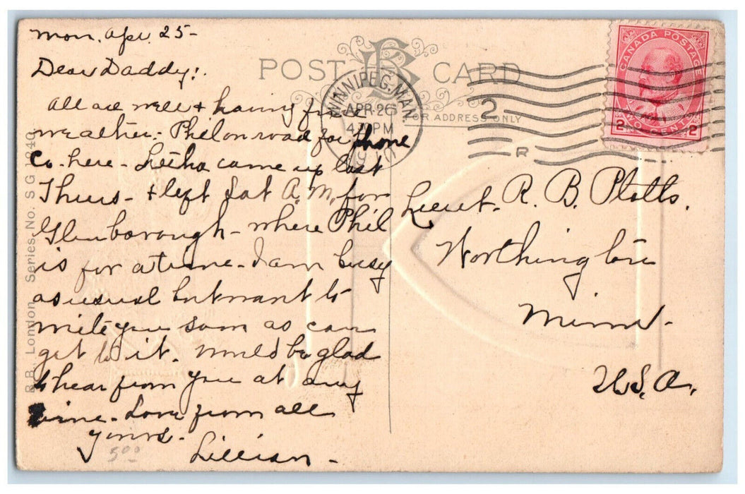 1910 There's Gladness in Remembrance Manitoba Canada Bull Cross Logo Postcard