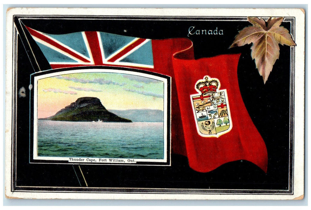 1910 Thunder Cape Fort William Ontario Canada British Flag Logo Postcard