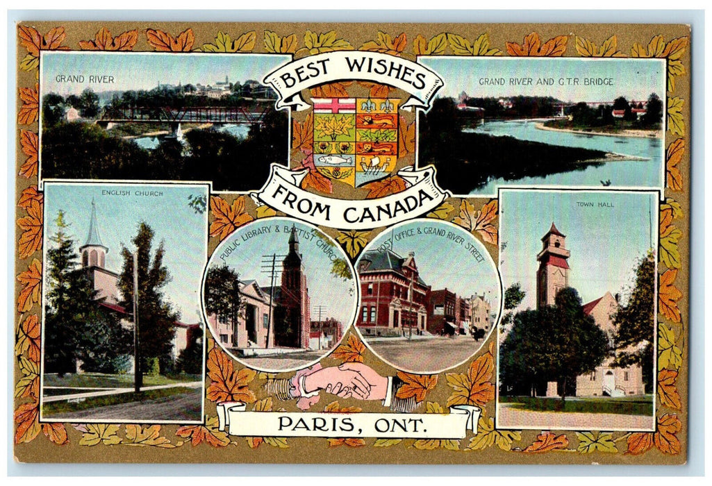 1909 Best Wishes from Canada Paris Ontario Canada Multiview Antique Postcard