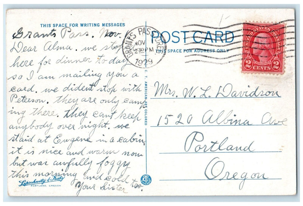 1929 Pacific Highway Bridge Cars Scene At Myrtle Creek Oregon OR Posted Postcard