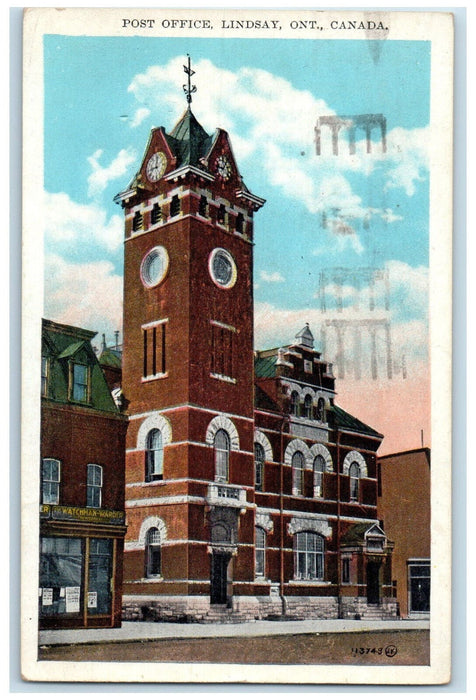 1934 View of Post Office Lindsay Ontario Canada Vintage Posted Postcard