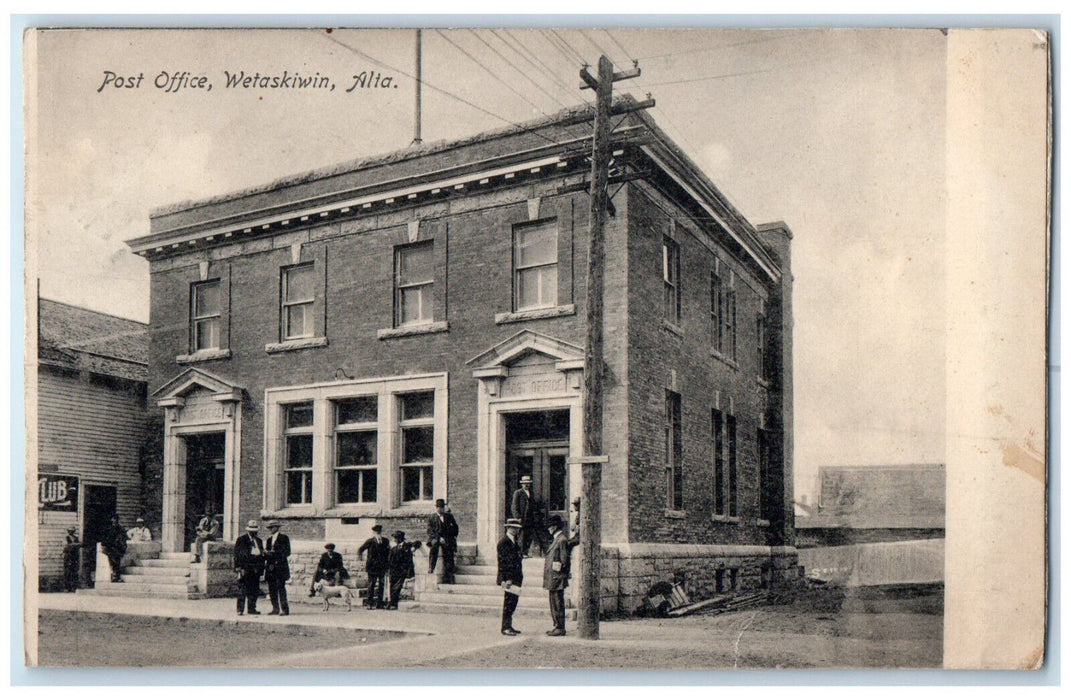 1913 View of Post Office Wetaskiwin Alberta Canada Posted Antique Postcard