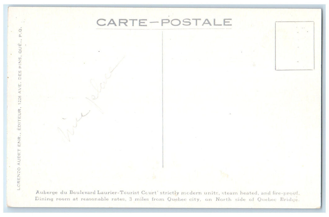 c1920's Auberge Du Boulevard-Laurier Tourist Court Quebec Canada Postcard