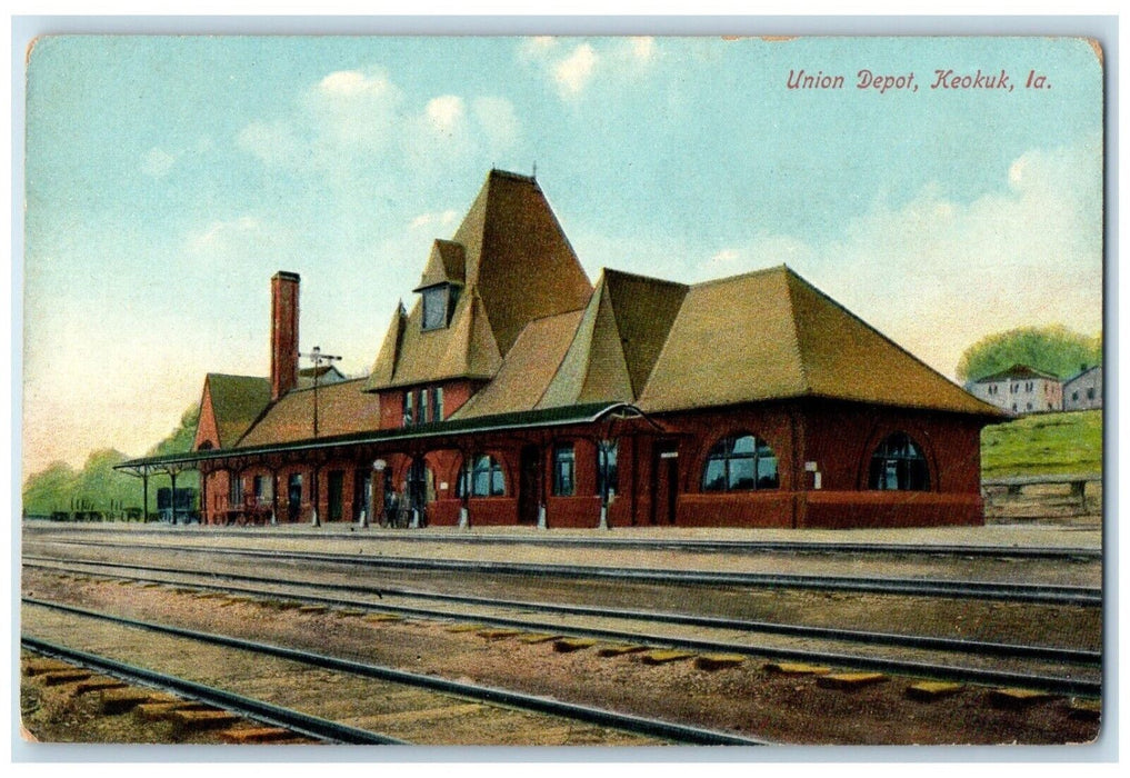 c1910's Union Depot Station Railroad Train Keokuk Iowa IA Antique Postcard