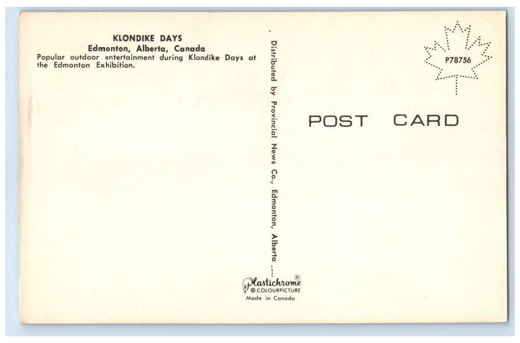 c1950's Klondike Days Edmonton Alberta Canada Entertainment Exhibition Postcard