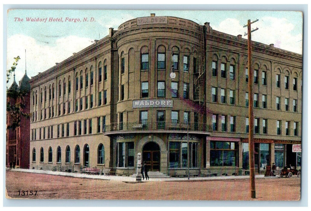 1908 The Waldorf Hotel Building Street View Fargo North Dakota ND Postcard