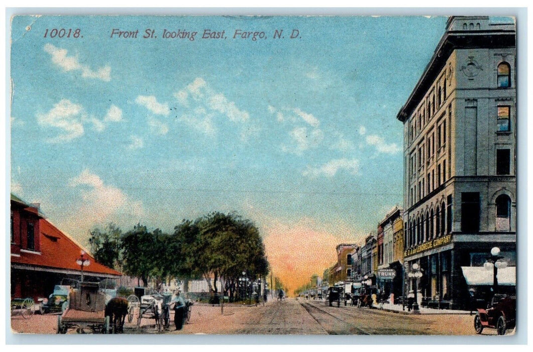 1913 Front Street Looking East Cars Fargo North Dakota ND Antique Postcard