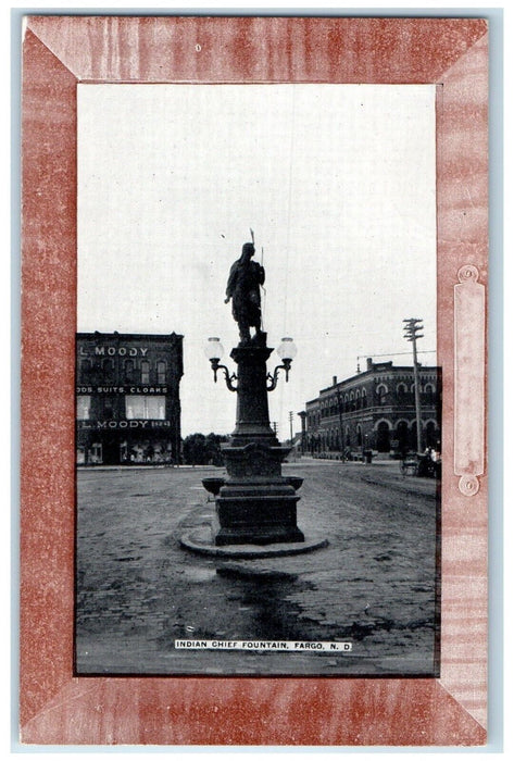 c1910's View Of Indian Chief Fountain Fargo North Dakota ND Antique Postcard