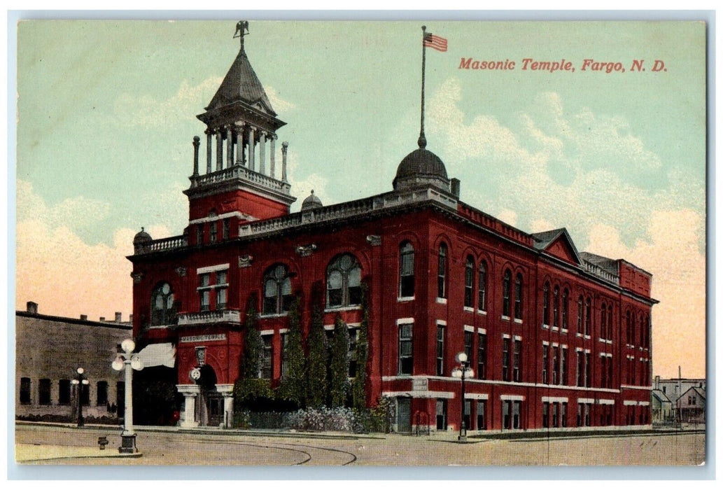 c1910's Masonic Temple Building Street View Fargo North Dakota ND Postcard