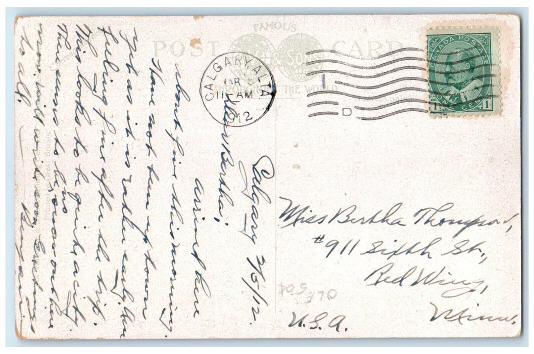 1912 Street View Post Office Calgary Alberta Canada Posted Antique Postcard