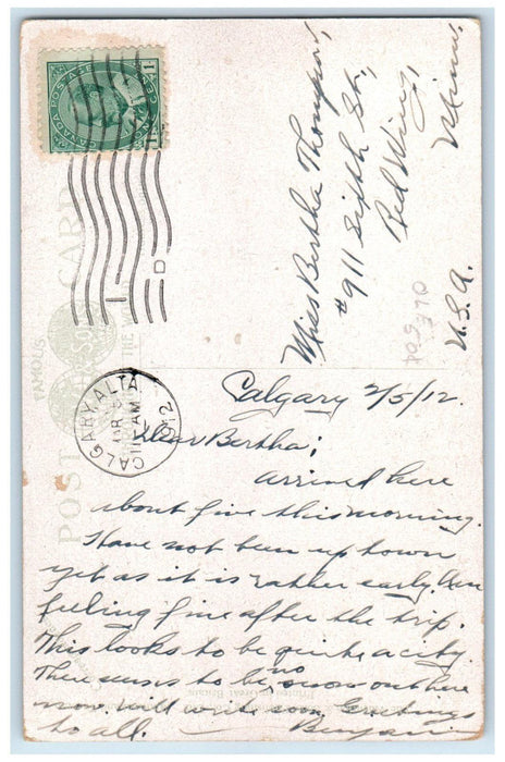 1912 Street View Post Office Calgary Alberta Canada Posted Antique Postcard