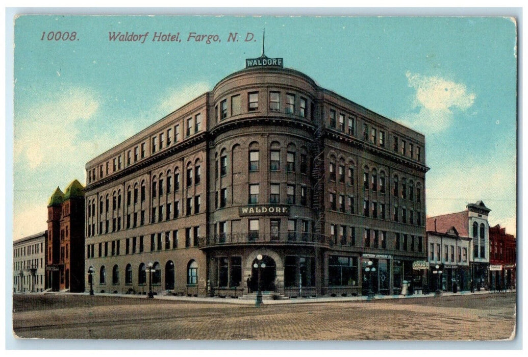 c1910's Waldorf Hotel Building Street View Fargo North Dakota ND Postcard