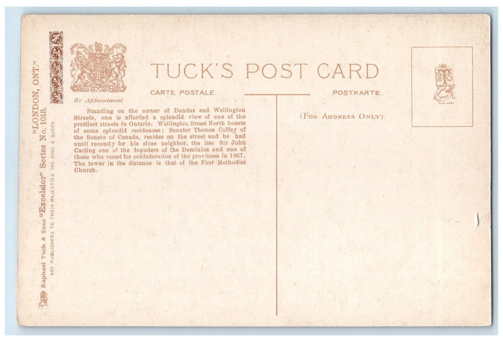 c1910 Wellington Street London Ontario Canada Excelsior Tuck Art Postcard