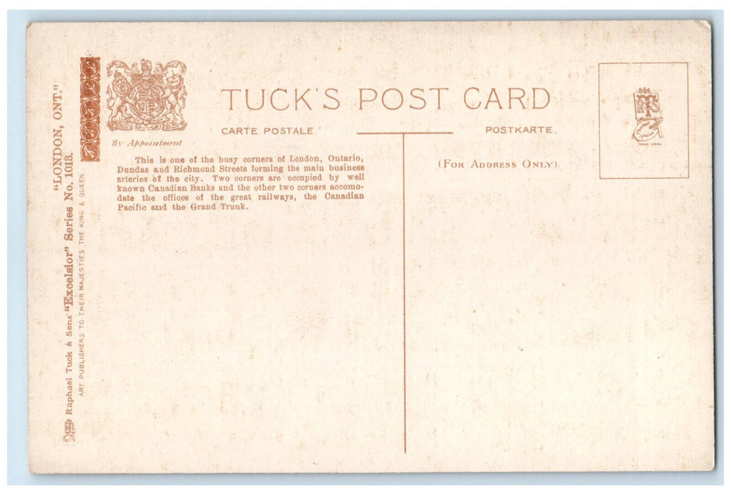 c1910 London Ontario Canada Richmond Street Excelsior Tuck Art Postcard