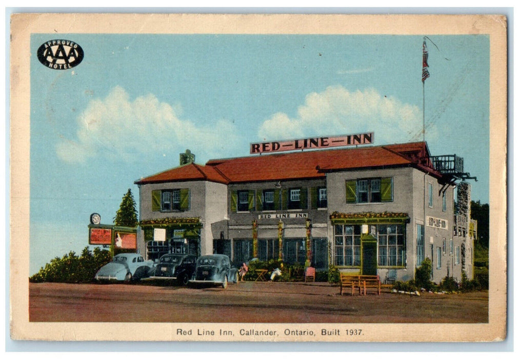 1937 Red Line Inn Callander Ontario Canada Milo Iowa IA Vintage Postcard
