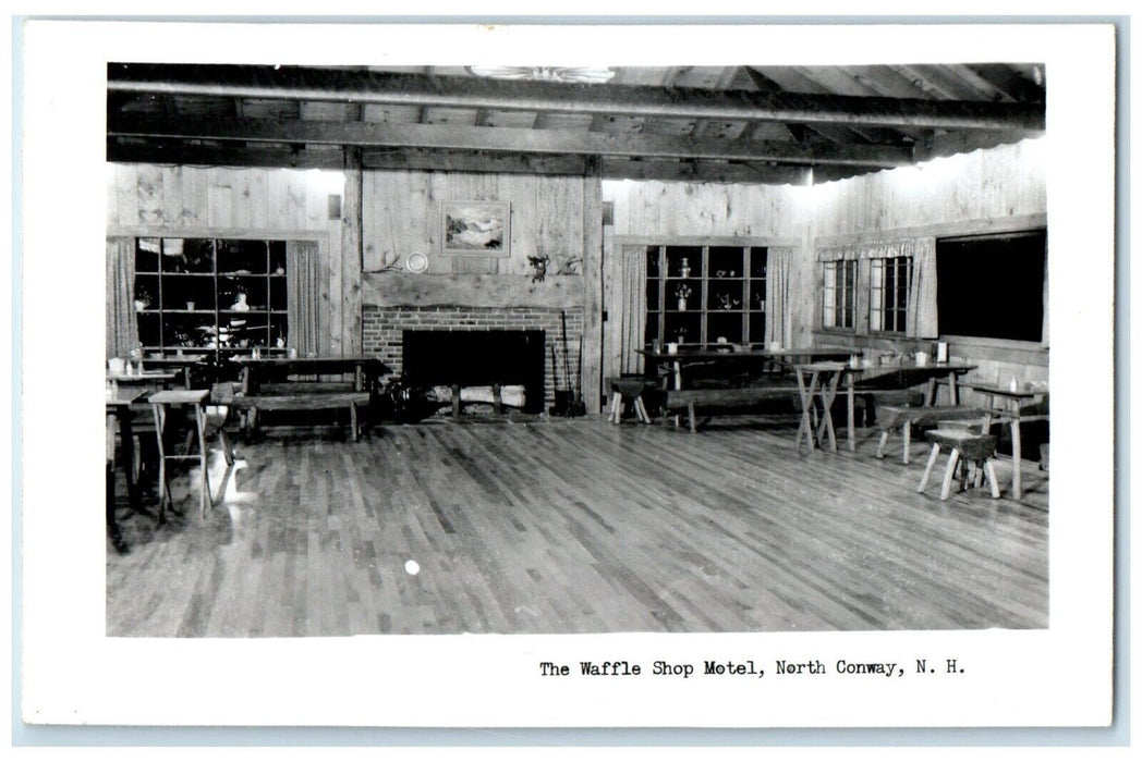 The Waffle Shop Motel Interior North Conway New Hampshire NH RPPC Photo Postcard