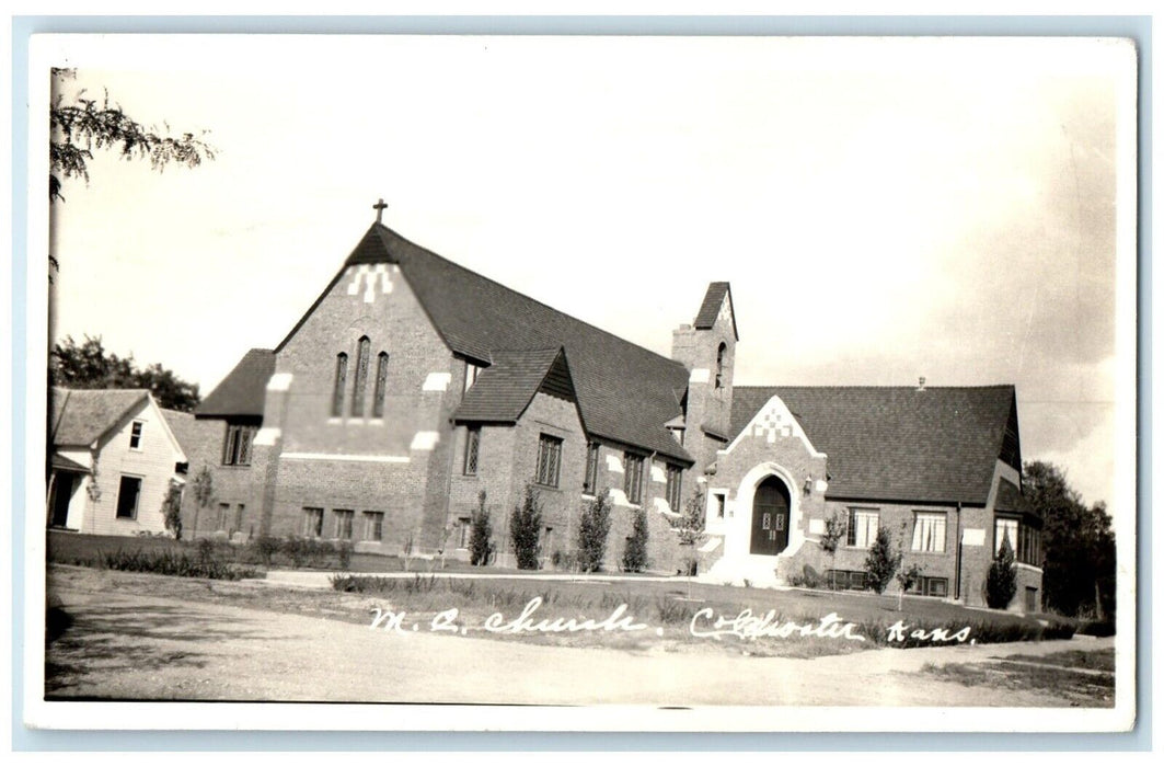 1939 ME Church Scene Street Coldwater Kansas KS RPPC Photo Vintage Postcard