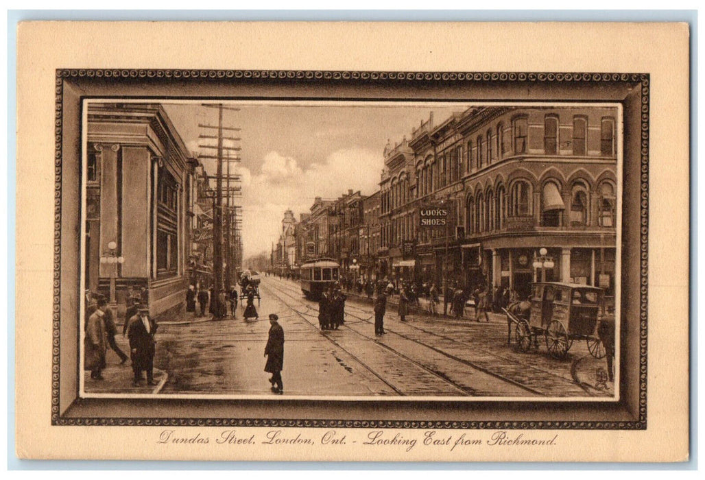 c1940's Shoes Dundas Street London Canada Framed Art Sepia Tuck Art Postcard