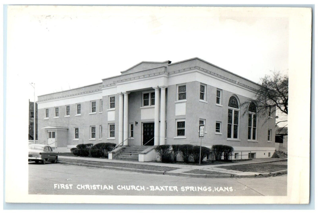 c1950's First Christian Church Baxter Springs Kansas KS RPPC Photo Postcard