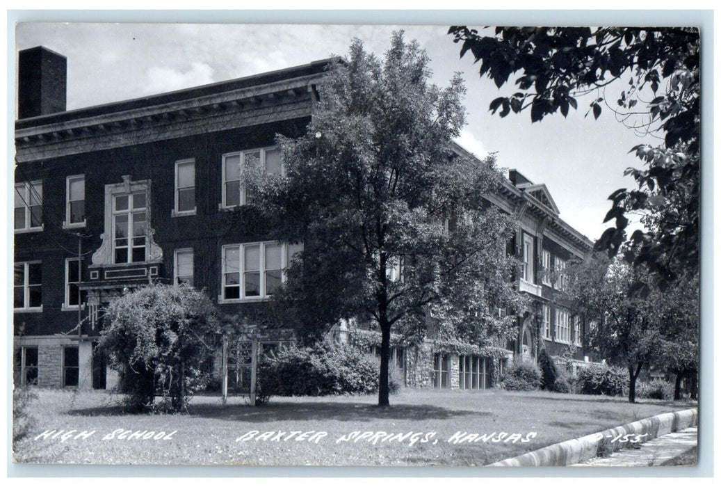 1953 High School Building Baxter Springs Kansas KS RPPC Photo Vintage Postcard