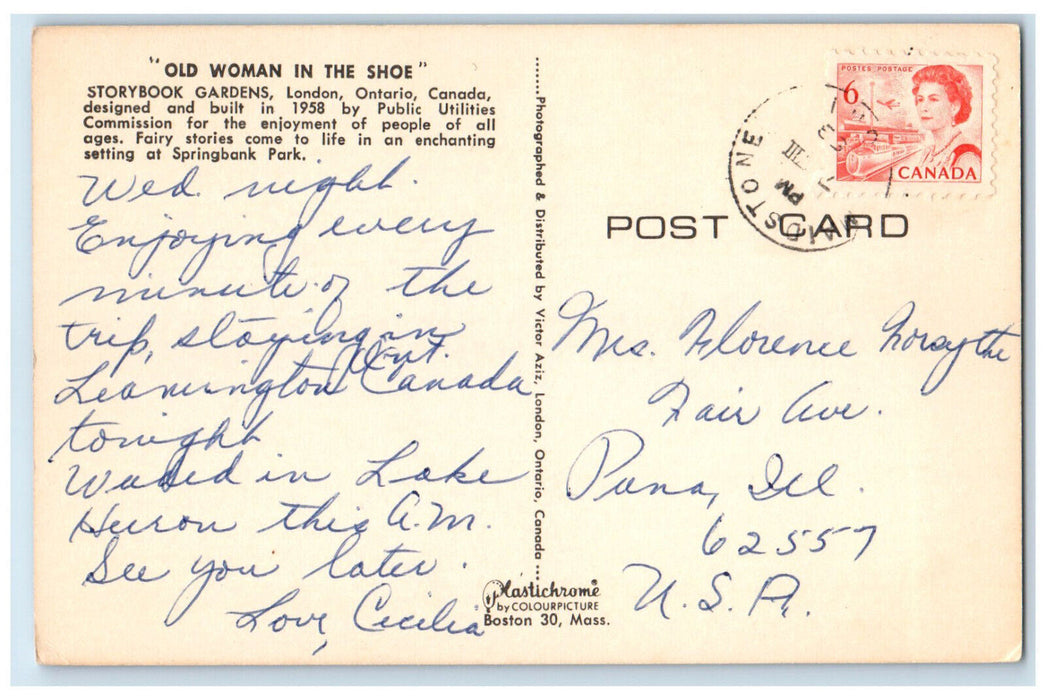 1963 Old Woman in the Shoe Storybook Gardens London Ontario Canada Postcard