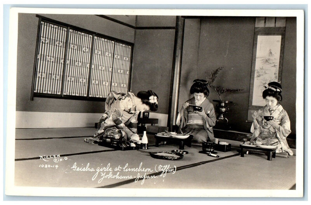 Geisha Girls Luncheon Yokohama Japan Labor Nielen RPPC Photo Unposted Postcard