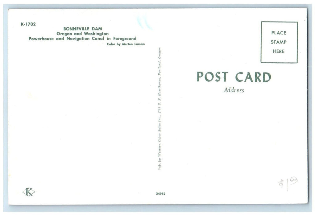 c1960 Powerhouse Generators Canal Bonneville Dam Oregon Washington OR Postcard