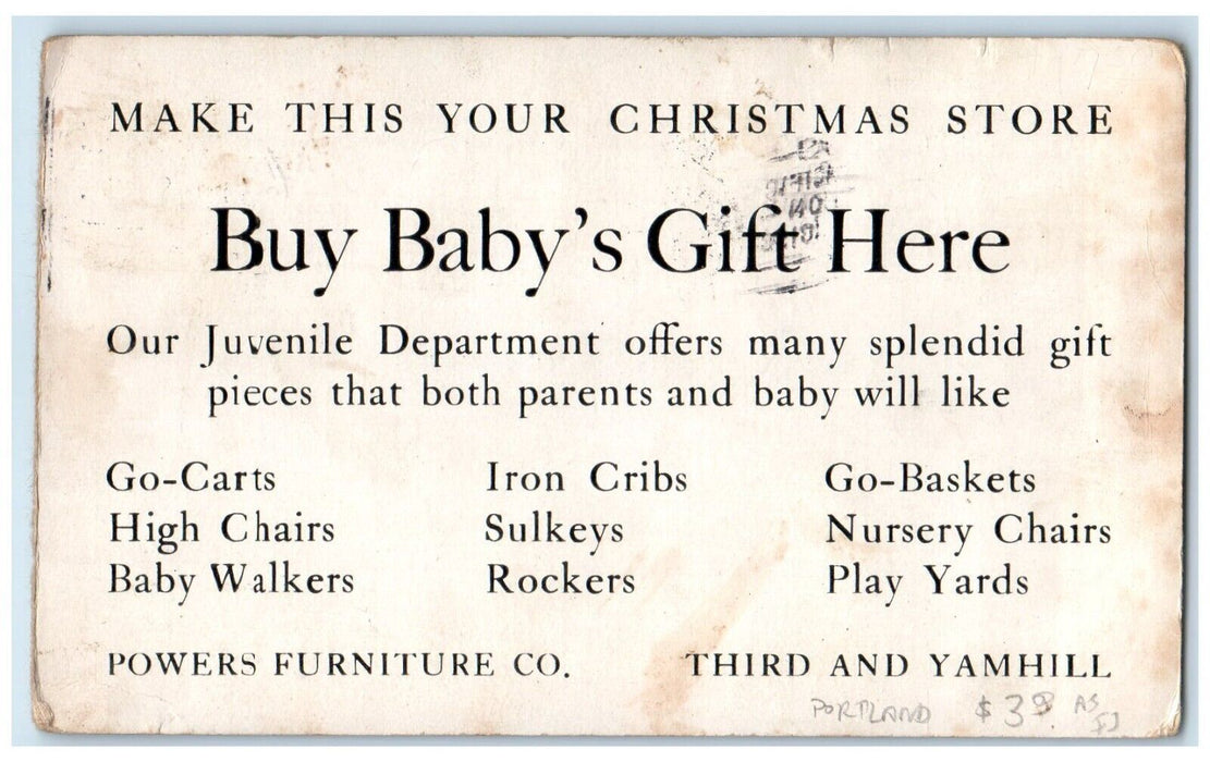 c1940 Ira Powers Furniture Company Portland Oregon Gift Department OR Postcard