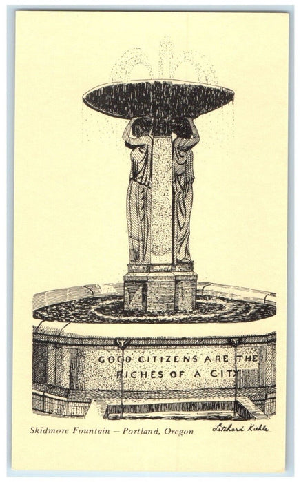 c1940 Fountain Good Citizens Riches Skidmore Fountain Portland Oregon Postcard