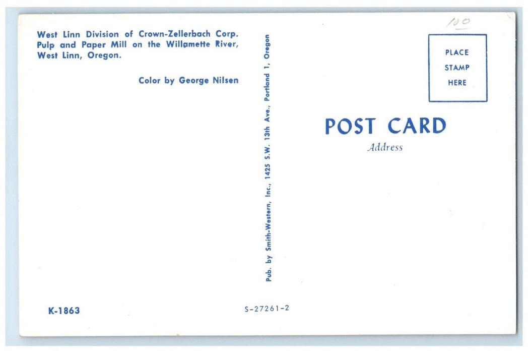 c1960 West Linn Division Crown-Zellerbach Corp. Pulp Paper Mill Oregon Postcard