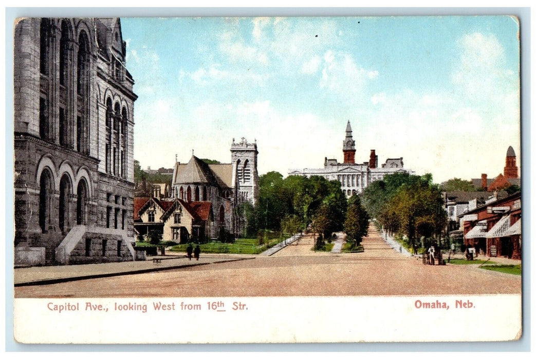 1908 Exterior View Capitol Ave Looking West 16th Str Omaha Nebraska NE Postcard