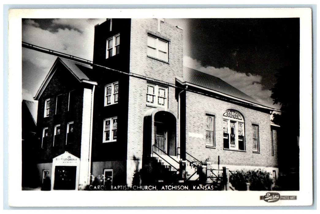 1953 Carol Baptist Church Atchison Kansas KS Burns RPPC Photo Vintage Postcard