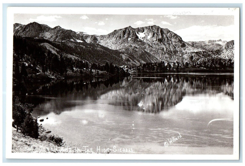 June Lake High Sierra Nevada Mountains California CA Willard RPPC Photo Postcard