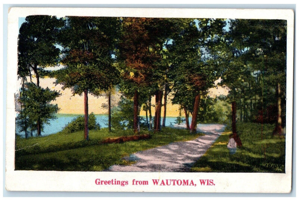 1927 Greetings From Trees River Lake Wautoma Wisconsin Vintage Antique Postcard