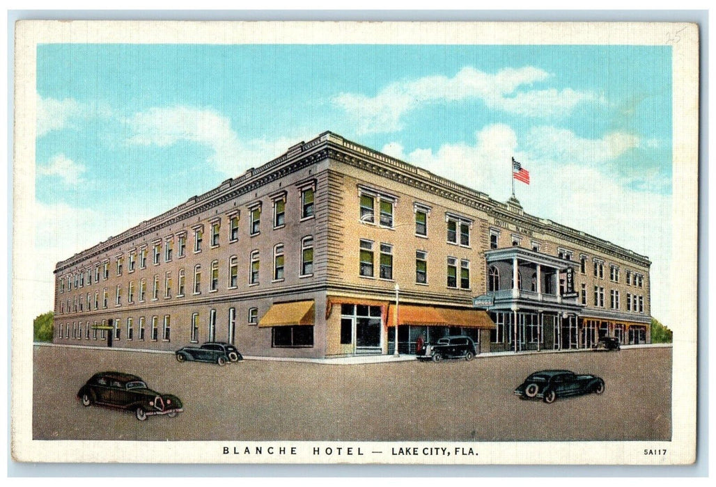 1940 Exterior View Blanche Hotel Building Classic Car Lake City Florida Postcard
