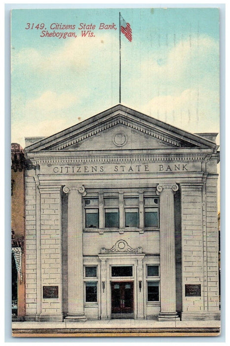 1915 Citizens State Bank Building Sheboygan Wisconsin WI Posted Antique Postcard