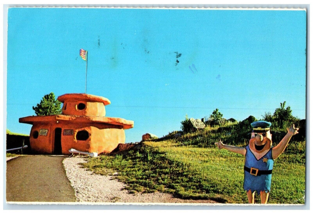 1972 Flintstone's Bedrock City Policeman Custer South Dakota SD Vintage Postcard