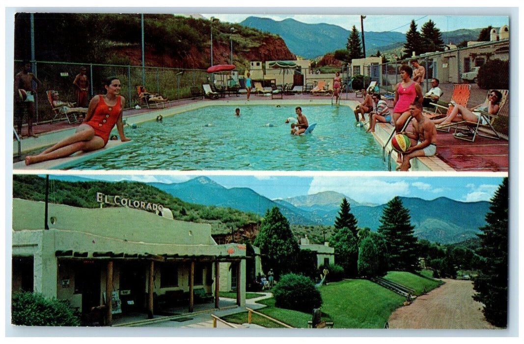 c1950's EL Colorado Lodge And Pool Manitou Spring Colorado CO Dual View Postcard