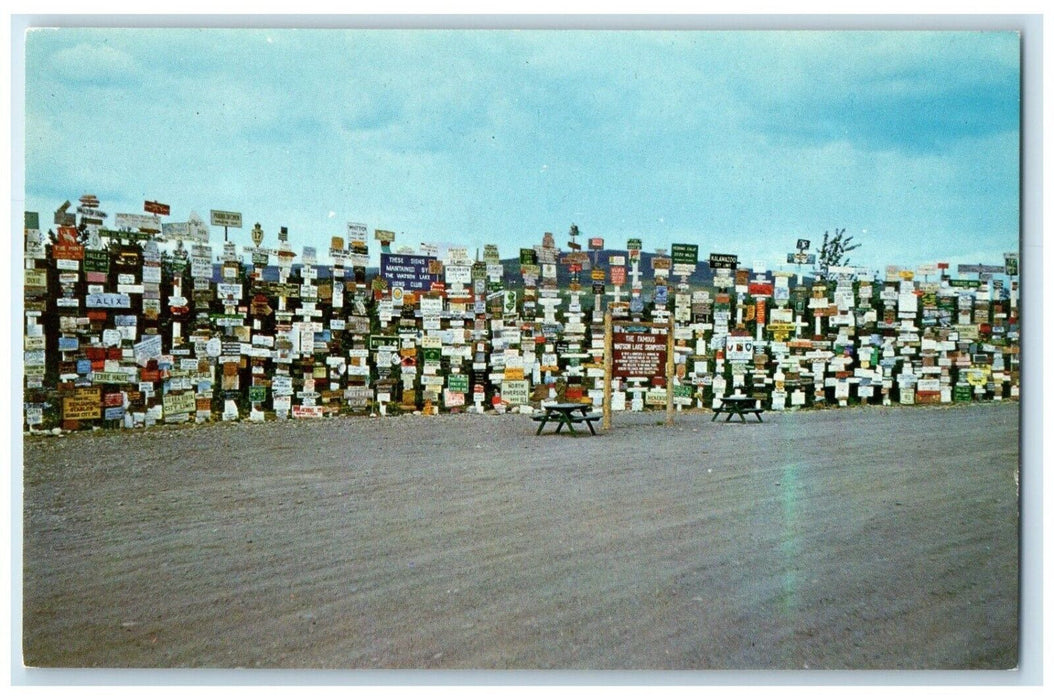 1973 Sign Boards Watson Lake Alaska Highway Mile 635 Posted Vintage Postcard