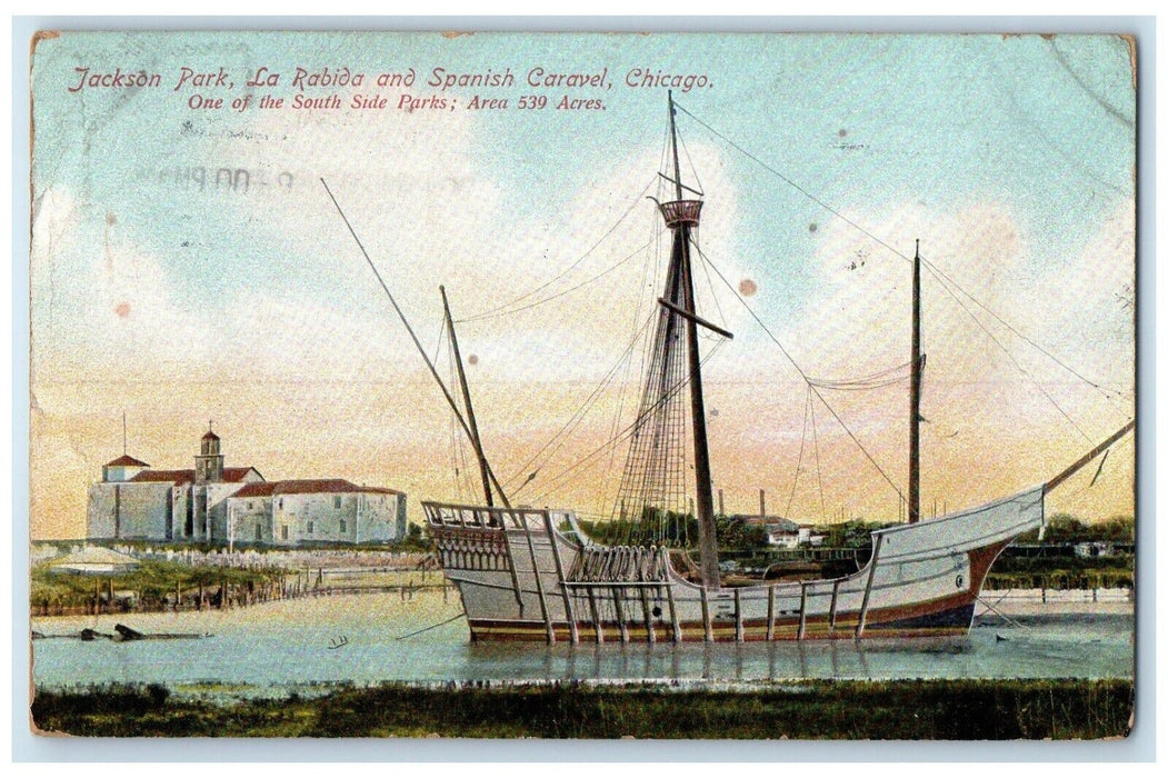 1910 Jackson Park La Rabida Spanish Caravel Chicago Illinois IL Antique Postcard