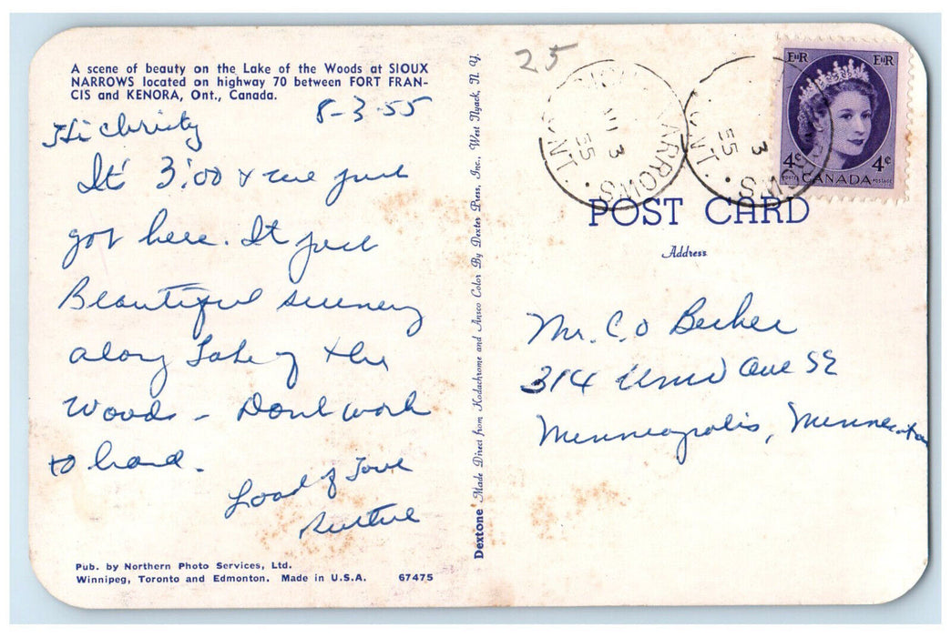 1955 A Scene of Beauty on the Lake of the Woods Kenora Ontario Canada Postcard