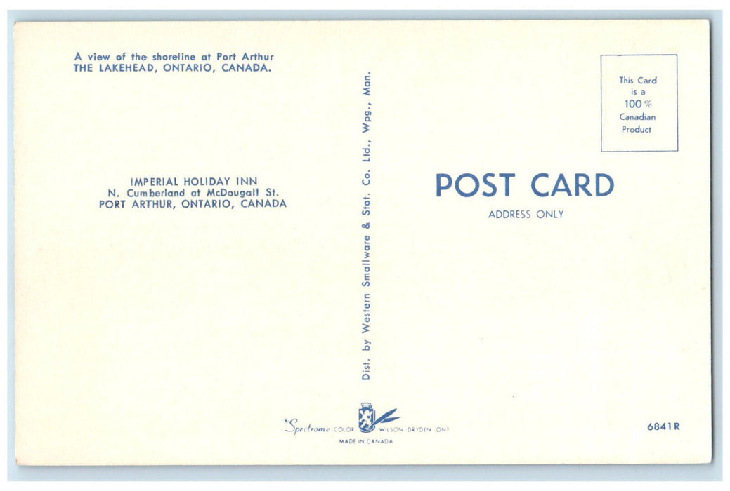 c1950's Shoreline Imperial Holiday Inn The Lakehead Ontario Canada Postcard