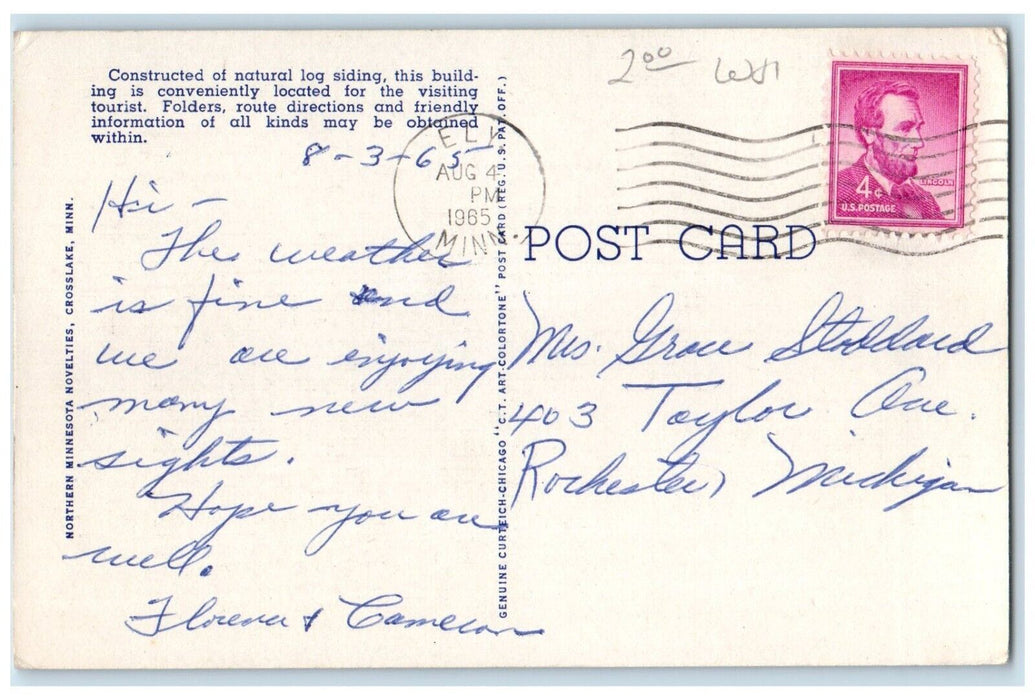 1965 The Welcome House Information Grand Rapids Ely Minnesota MN Posted Postcard
