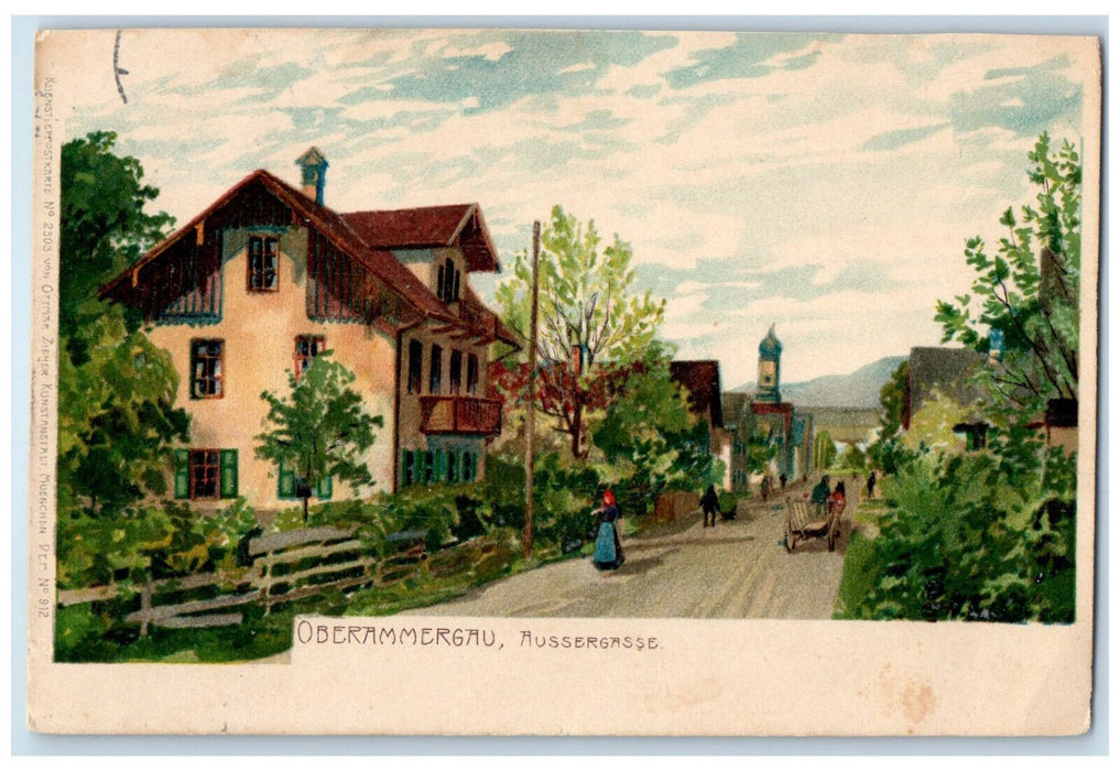 1930 Road Houses View Aussergasse Oberammergau Germany Posted Vintage Postcard