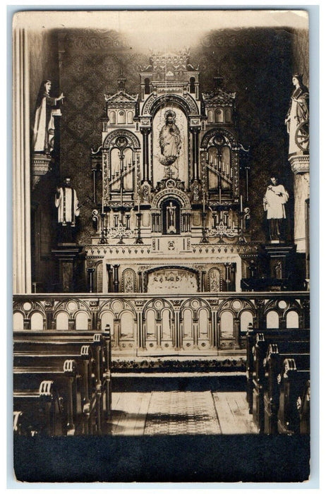 1913 Church Interior Altar Milwaukee Wisconsin WI RPPC Photo Antique Postcard