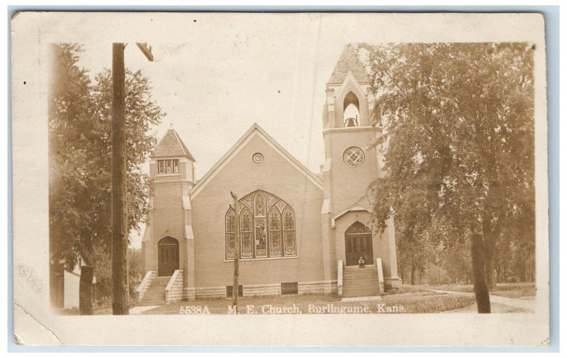 c1910's Front View Of ME Church Burlingame Kansas KS RPPC Photo Antique Postcard