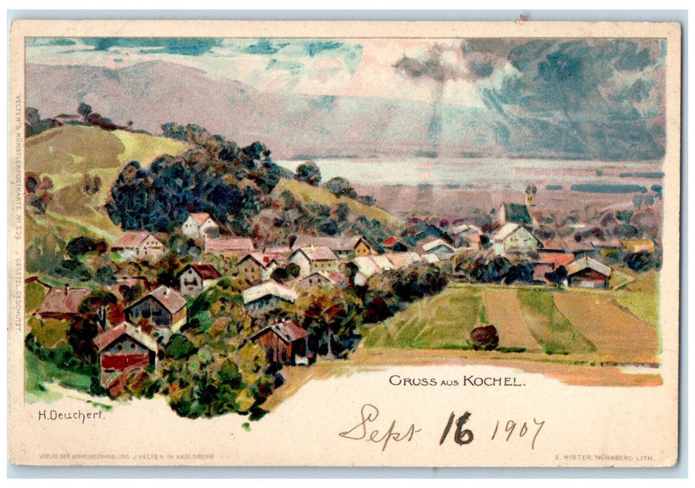 1907 Sunlight Scene Greetings from Kochel Germany Unposted Antique Postcard